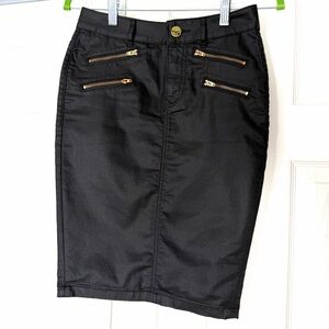 Express Black Pencil Skirt Denim-Like Fabric With Gold Zipper Accents Size 0